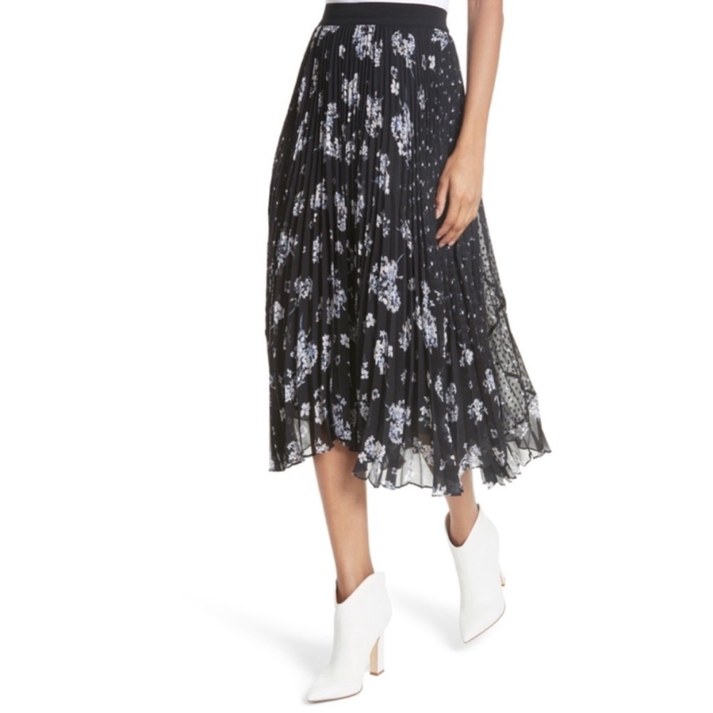 Rebecca Taylor Hydrangea Floral High Waist Pleated Skirt Size 2